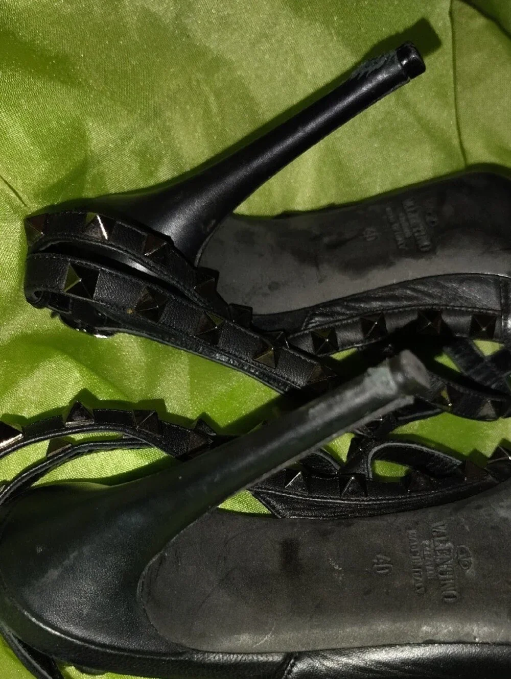 Valentino Garavani Black Pointed Studded Strappy Heels - Picture 10 of 16